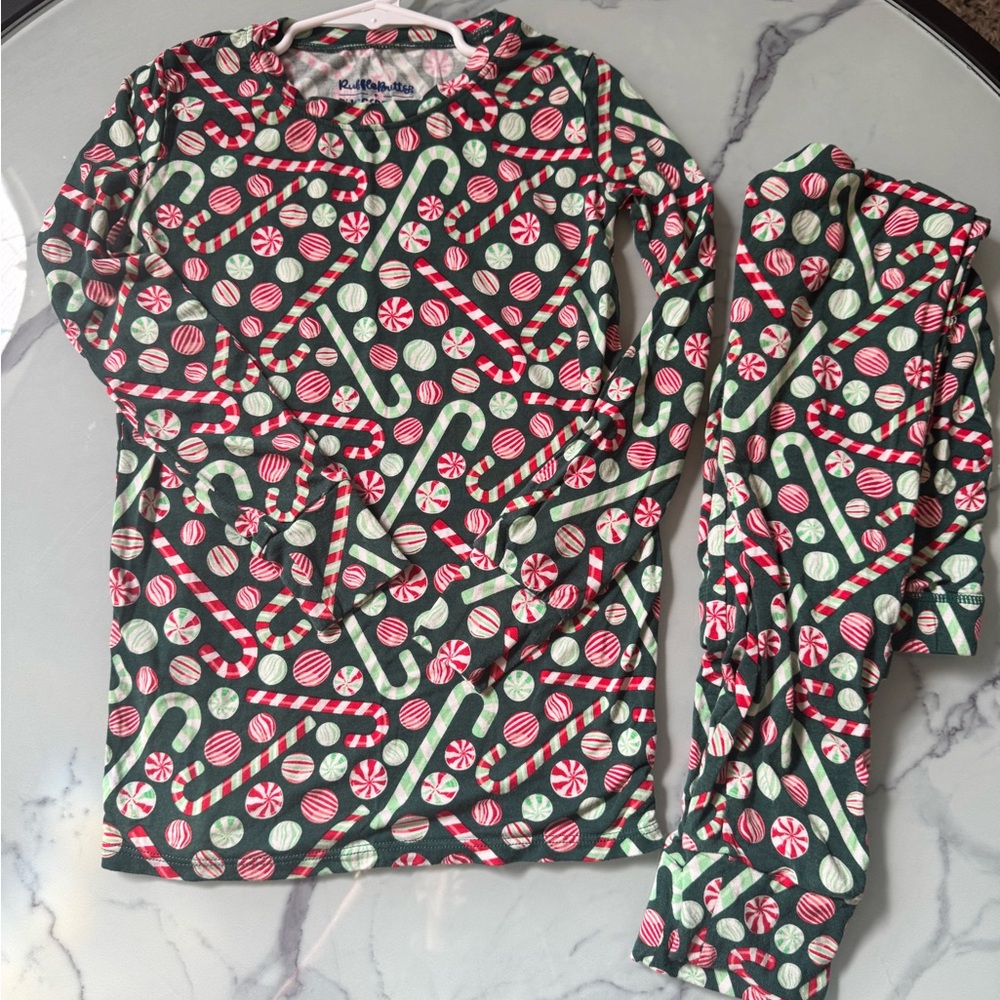 Ruffle Butts Candy Cane Pajama Set - Red and Green